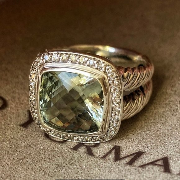 INCLUDES-PAPERWORK David Yurman 11mm Albion Prasiolite & Diamond Ring - Picture 9 of 12